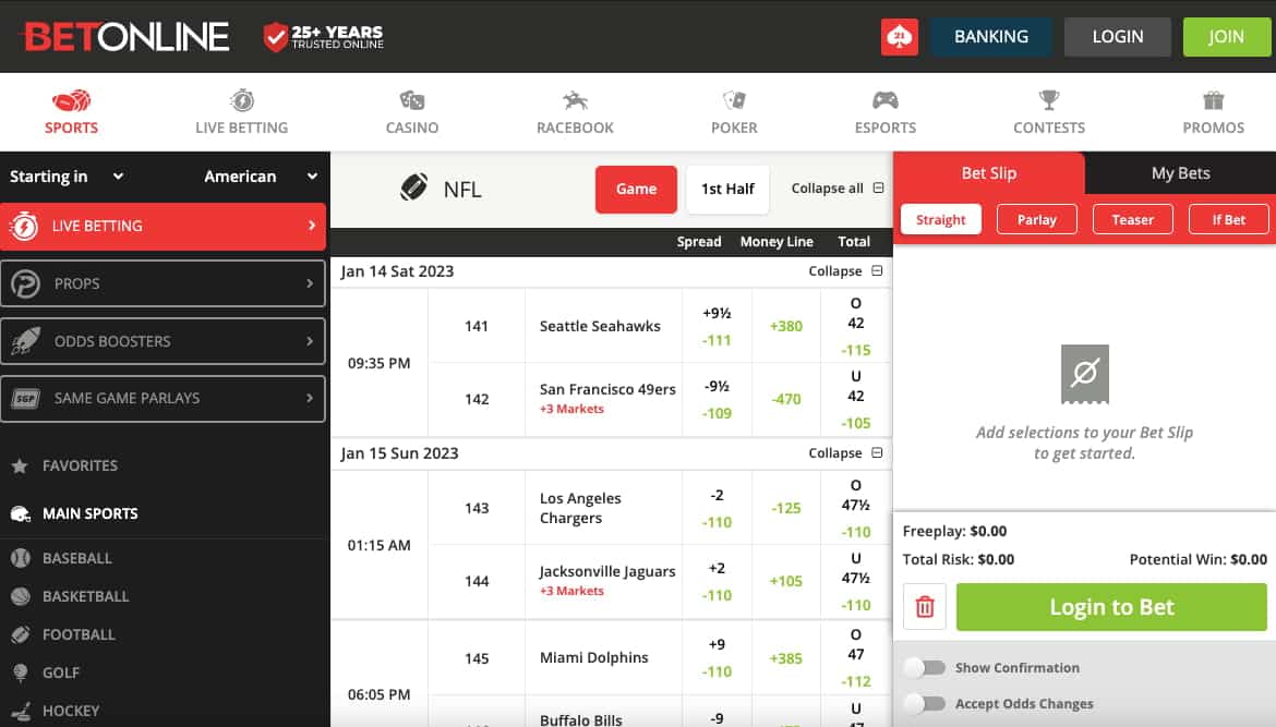BetOnline NFL page Alabama