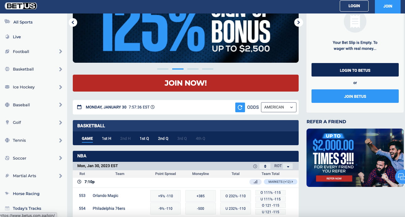BetUS NBA lines NY sports betting