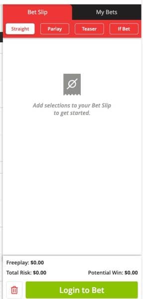 Betslip at BetOnline