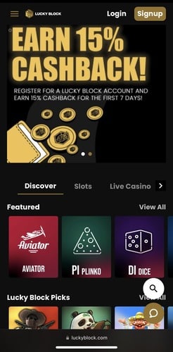 Lucky Block mobile homepage