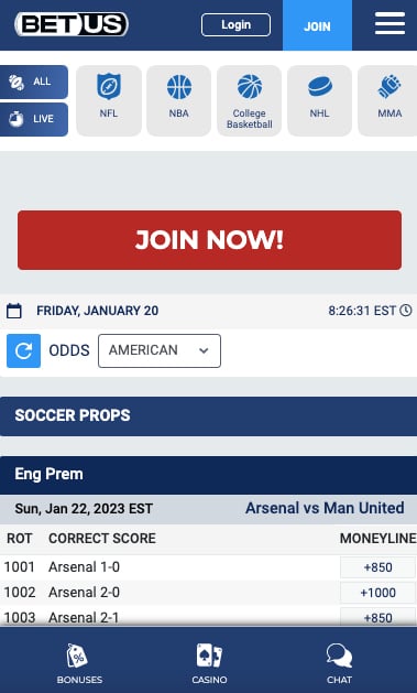 EPL props BetUS Maine app