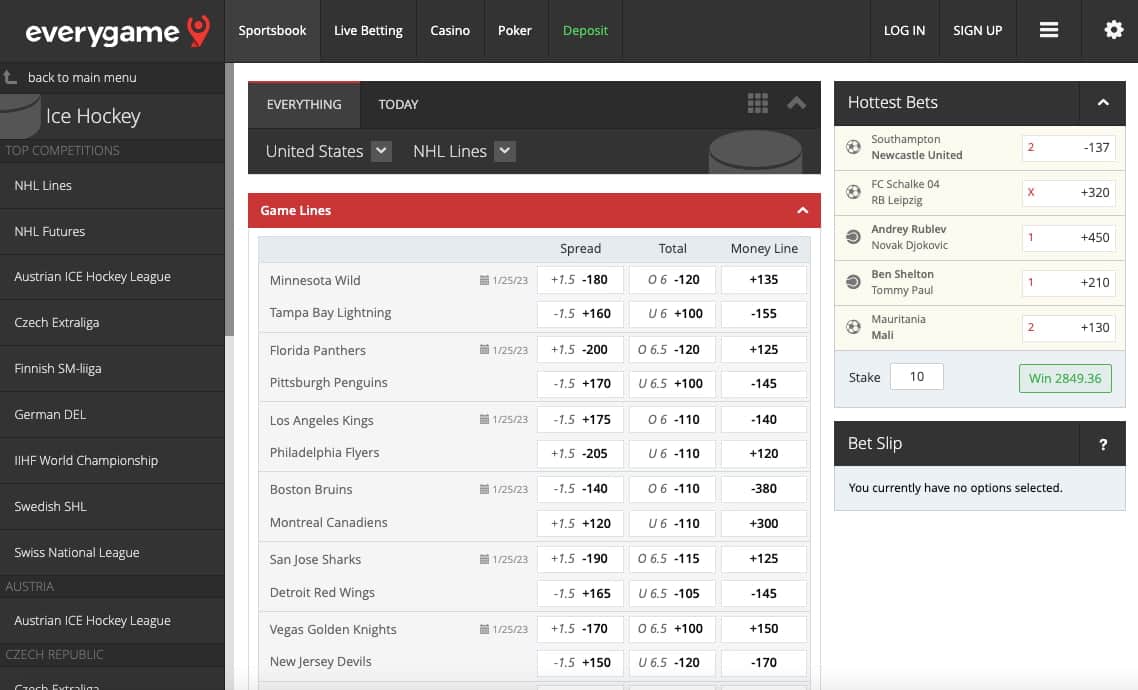 Everygame NHL lines Michigan betting