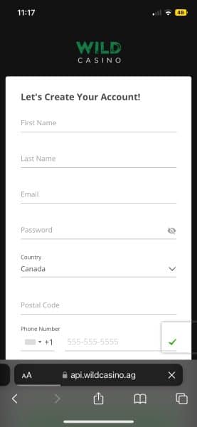 WildCasino registration