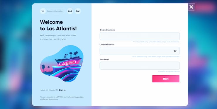 Las Atlantis Sign up step 2