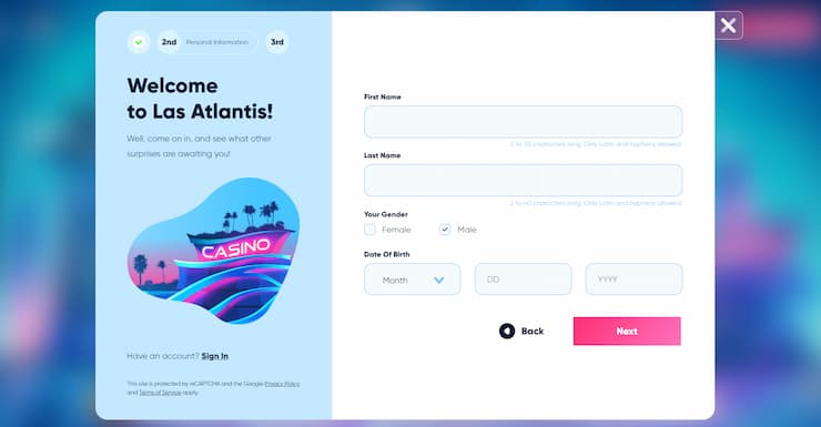 Las Atlantis Sign up step 3
