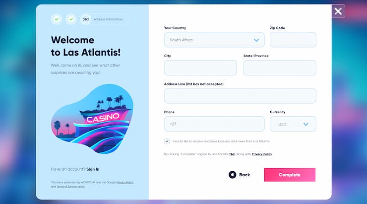 Las Atlantis Sign up step 4