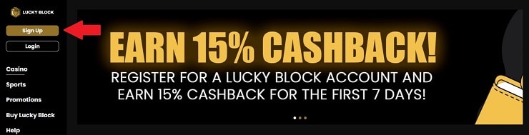 Lucky Block Sign Up Button