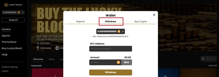 Lucky Block Casino Payout