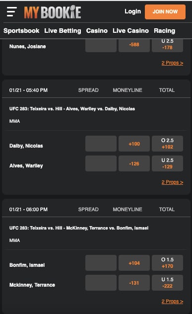 MyBookie UFC app Maine