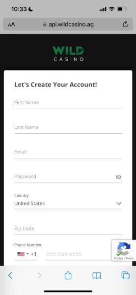 Register at Wild Casino