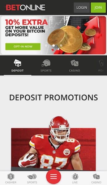 BetOnline WPA mobile homepage