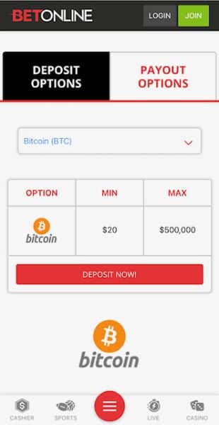 BetOnline mobile deposits page 