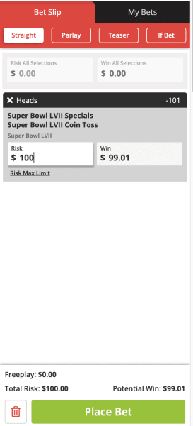 BetOnline Bet Slip 