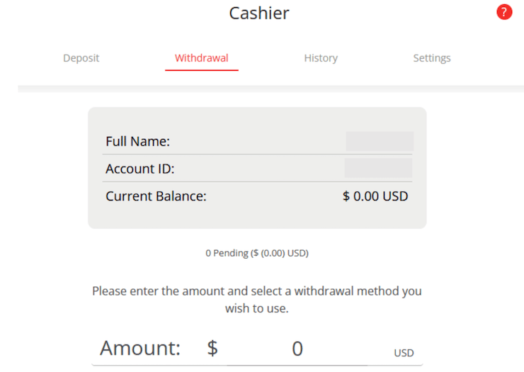 BetOnline Withdrawal Screen