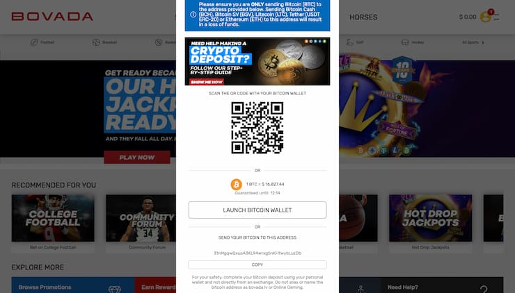 Bovada Casino BTC Deposit
