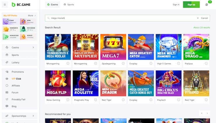BC.Game Casino Mega Moolah Slots