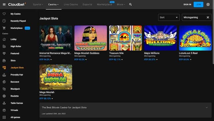 Cloudbet Casino Mega Moolah Slots