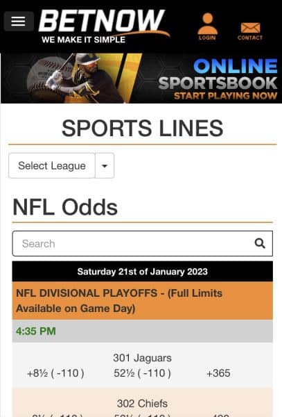 BetNow mobile site