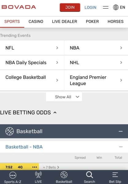 Bovada mobile site