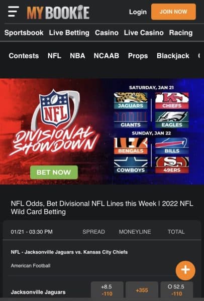 MyBookie mobile site