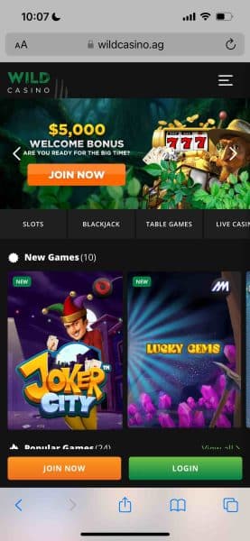 Wild Casino app