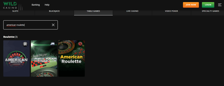 Wild Casino American roulette
