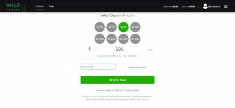 Wild Casino deposit