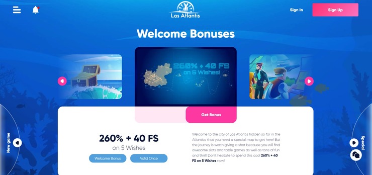 260% bonus at Las Atlantis