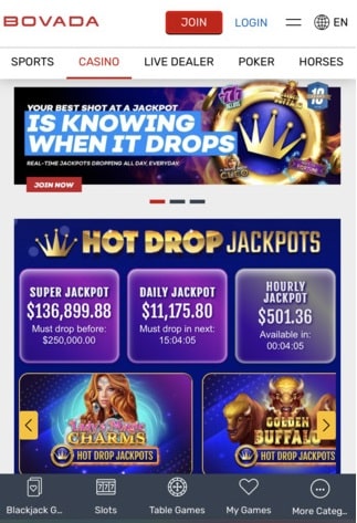 Bovada mobile homepage