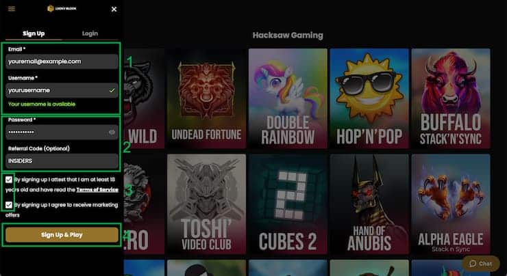 Register at Lucky Block Casino Step 1