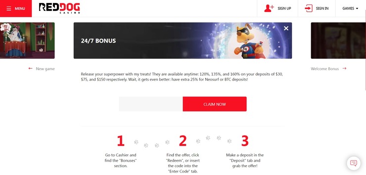 Red Dog Casino 24/7 bonus