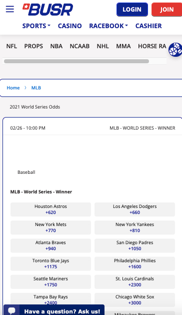 BUSR mobile betting ID MLB