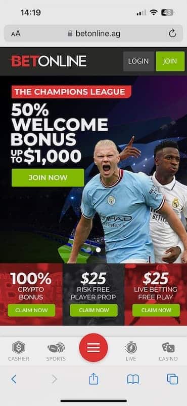 BetOnline ID Mobile Sportsbook Homepage