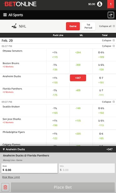 BetOnline California Mobile Sportsbook