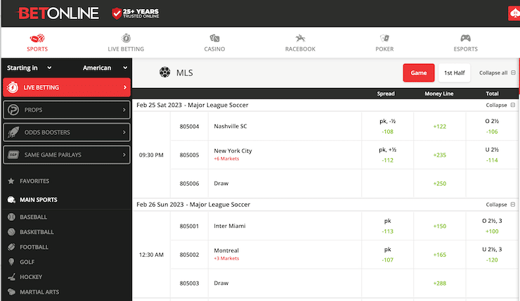 BetOnline MLS betting