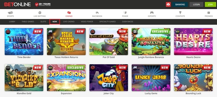 BetOnline Casino New Slots Category