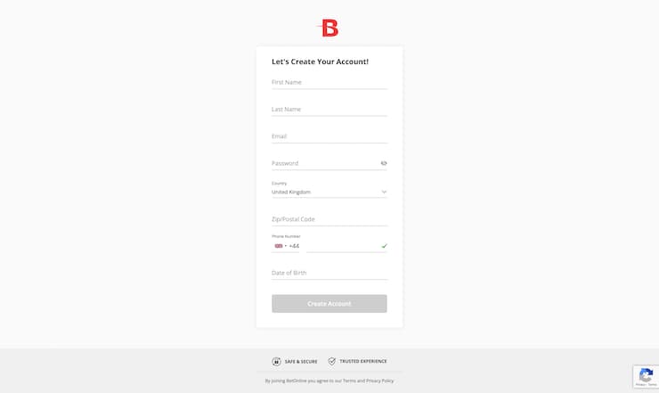 BetOnline Registration Form