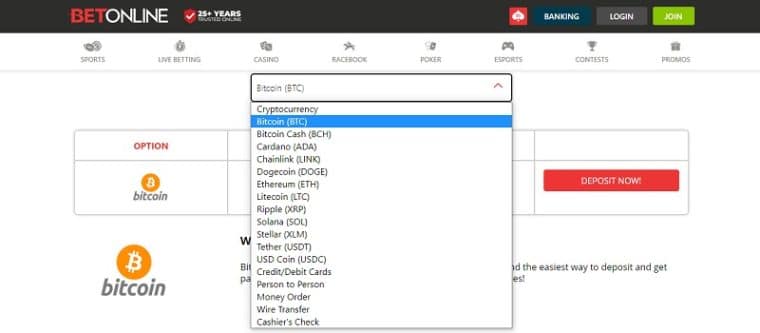 BetOnline initial deposit