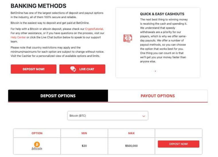 BetOnline banking methods
