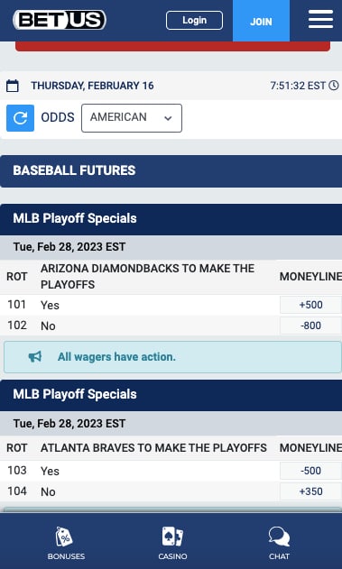 BetUS MLB futures Hawaii app