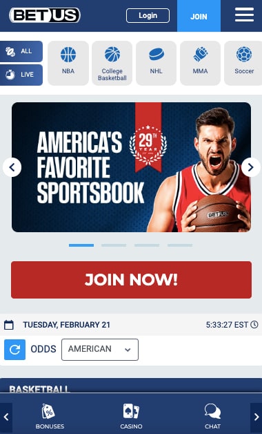 BetUS NBA ID app lobby