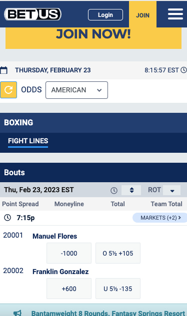 BetUS boxing lines IL app