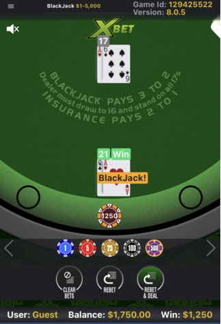 Blackjack mobile game screen
