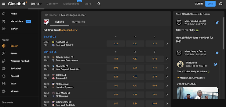Cloudbet MLS betting