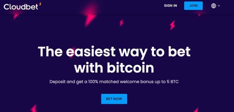 Cloudbet homescreen