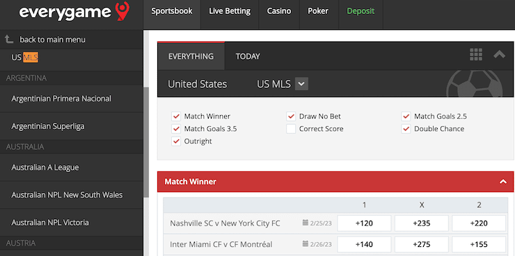 everygame MLS bets