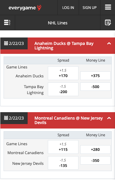 Everygame NHL lines ID app