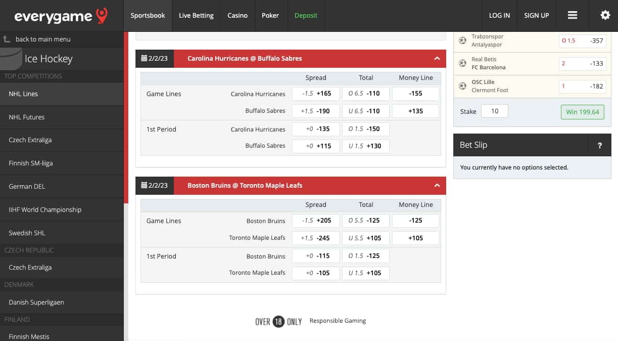 Everygame NHL lines Nevada