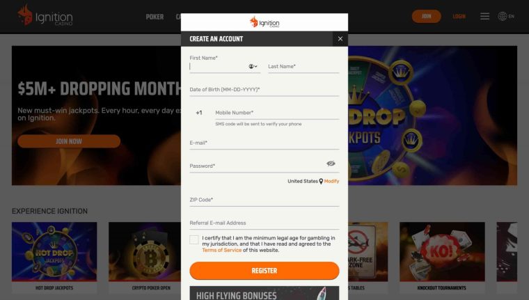 Ignition sign up form