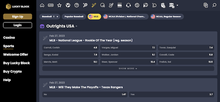 Lucky Block MLB Betting Site